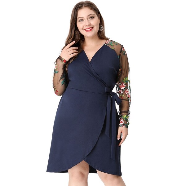 plus size embroidered mesh dress