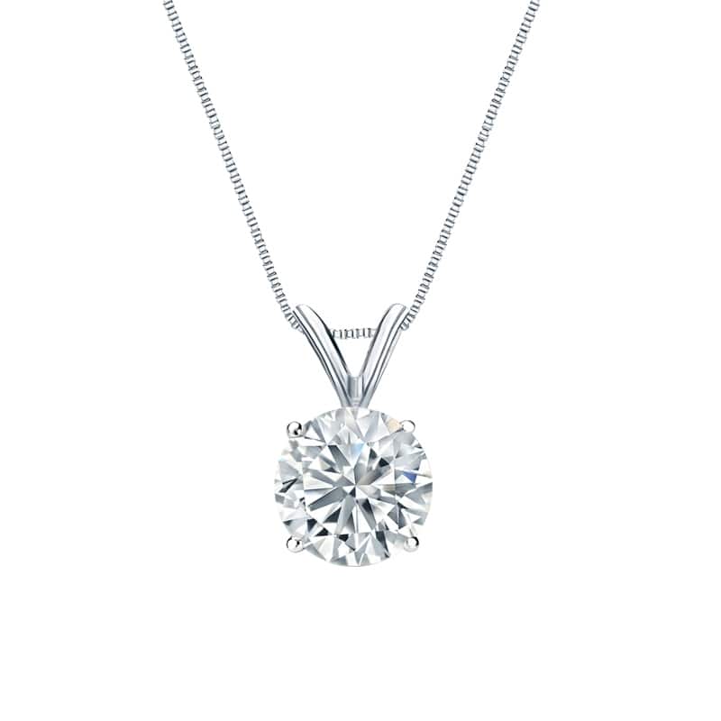 Auriya 18-karat Gold 1.25ctw Round Solitaire Lab Grown Diamond Necklace 4-Prong Basket (H-I VS) - 1.25 - White