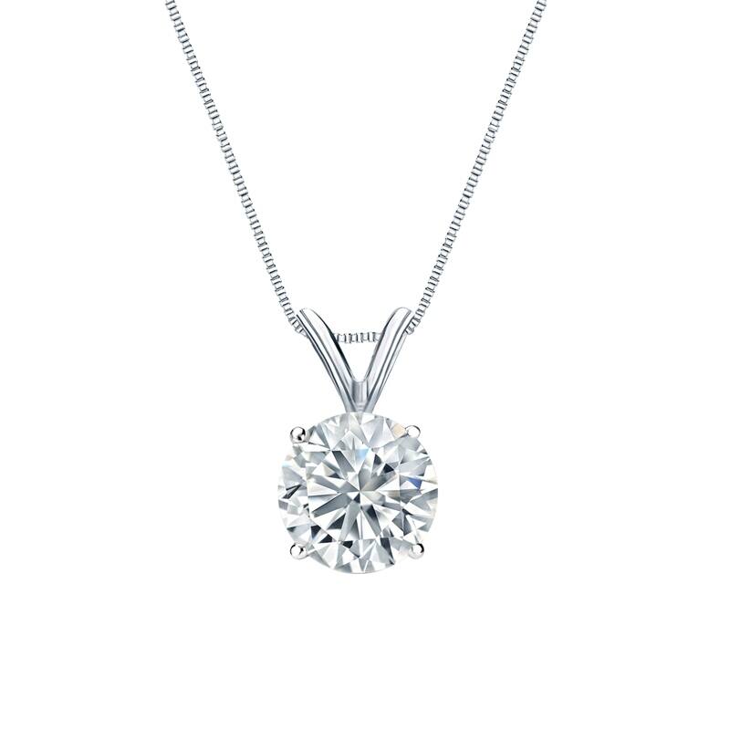 Auriya 18-karat Gold 1.75ctw Round Solitaire Lab Grown Diamond Necklace 4-Prong Basket (H-I VS) - 1.75 - White
