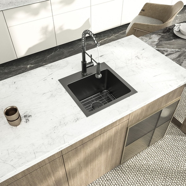 Kichae 15 Inch Drop-In Kitchen Sink Gunmetal Black Stainless Steel Deep ...