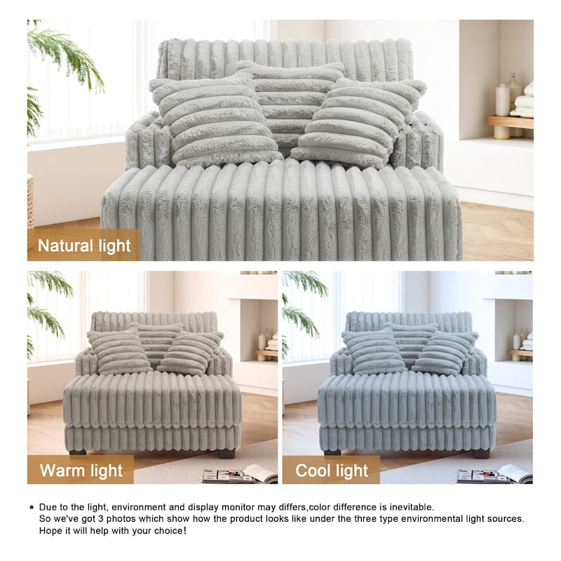 Modern Upgraded Plush Fabric Sofa Chaise Lounge with Pillows