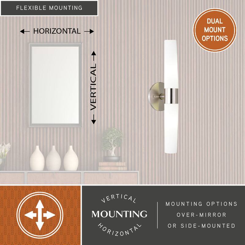 Elliot 2 Light LED Compatible Contemporary Bathroom Vanity Wall Sconce Fixture White Glass