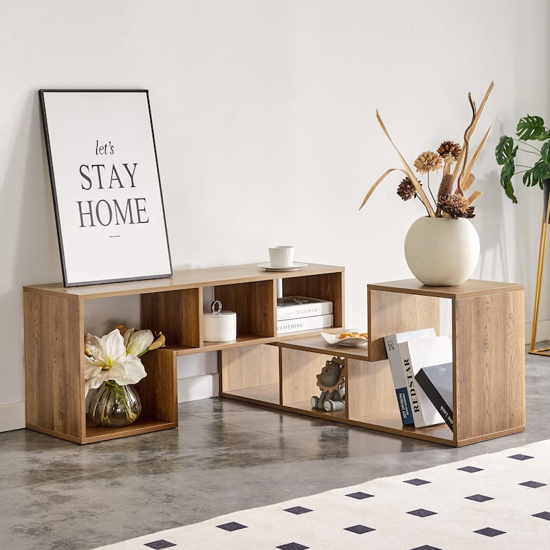 2 Pieces Cube TV Stand Free Combination Gaming Entertainment Center L Shaped 2 Shelf Living Room, 55.1*11.8*17.1