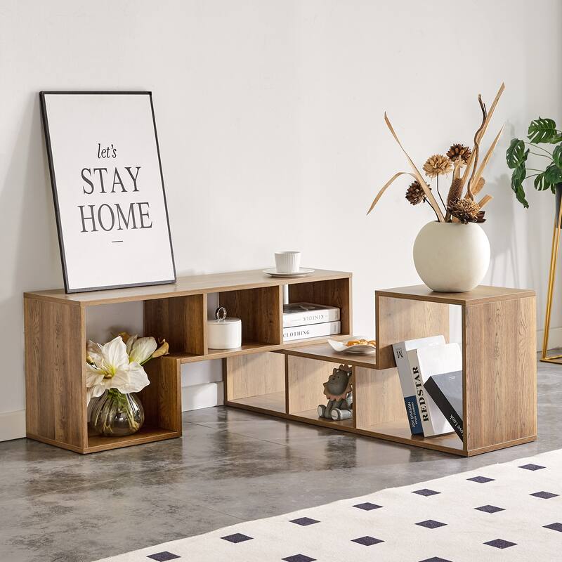 Modular 2-Piece L-Shaped TV Stand With Open Shelving, Customizable Media Console & Bookcase For Living Room ,