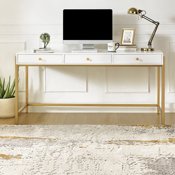 slide 2 of 12, Tanisha Writing Desk with Drawers for The Office WHITE