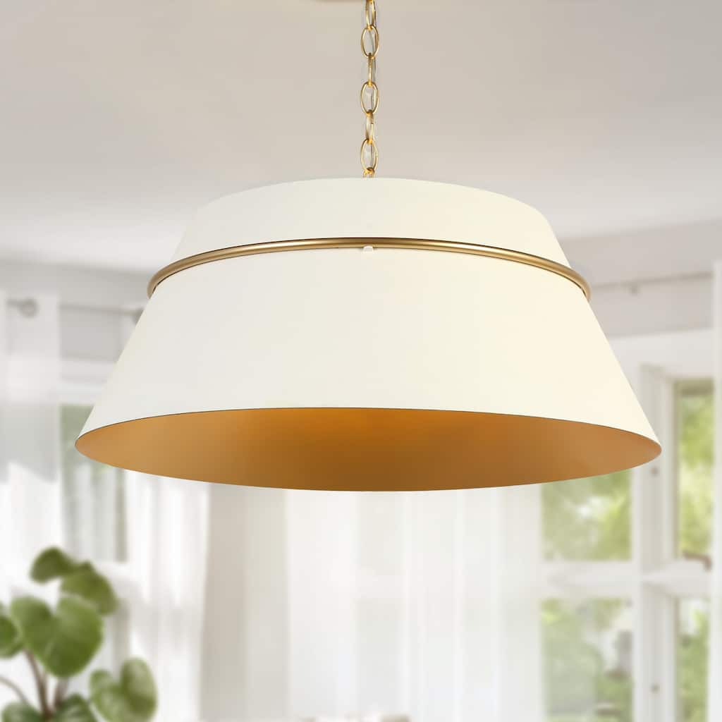 Modern 4 Light Chandelier White Gold Pendant for Kitchen Island Dining Room - Dia. 23.4" x H 9.4"