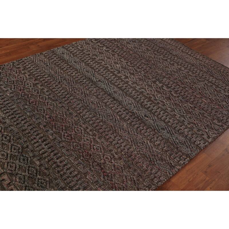 Brown Moroccan Indian Area Rug Handmade Wool Carpet - 5'1" x 8'1"