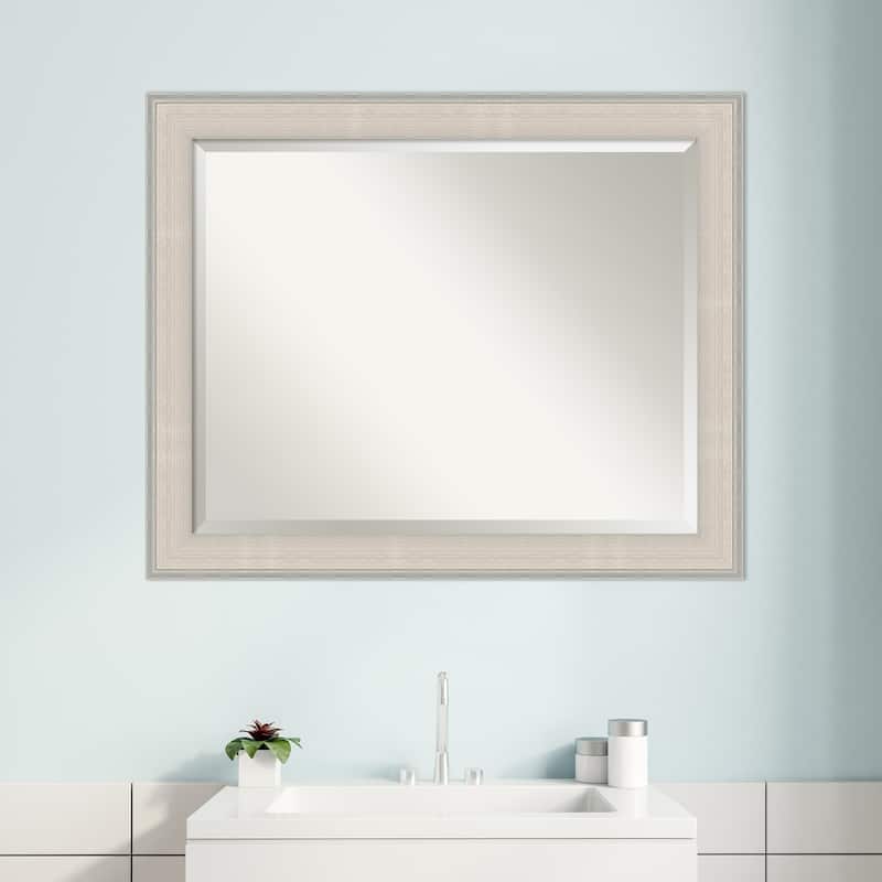 Cottage White Silver Beveled Wood Framed Bathroom Vanity Wall Mirror - Cottage White Silver