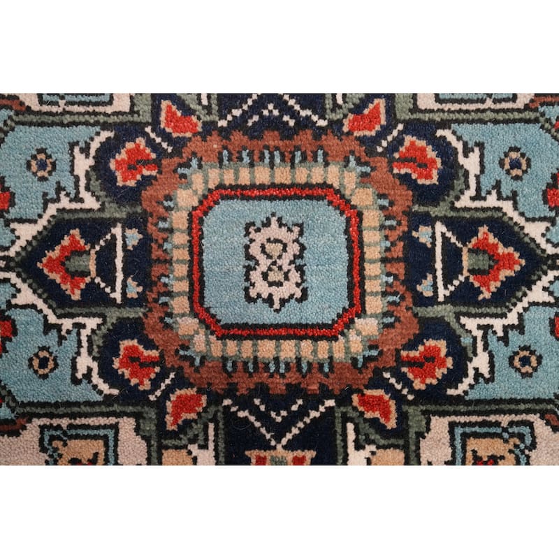 Beige Heriz Serapi Indian Rug Hand-Knotted Oriental Wool Carpet - 5'11" x 8'11"