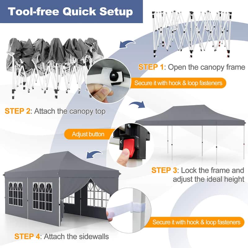 Costway 10 x 20 FT Pop up Canopy Outdoor Canopy Tent with 6 Sidewalls