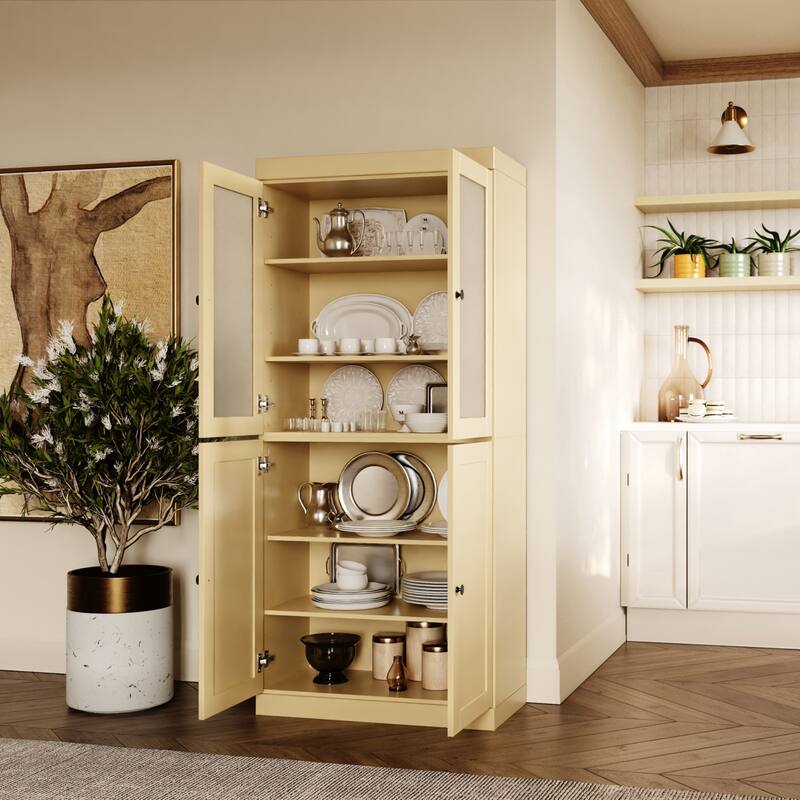 Palace Imports 100% Solid Wood 32" Pantry Cabinet with Frosted Glass, Shaker Doors and Adjustable Shelves