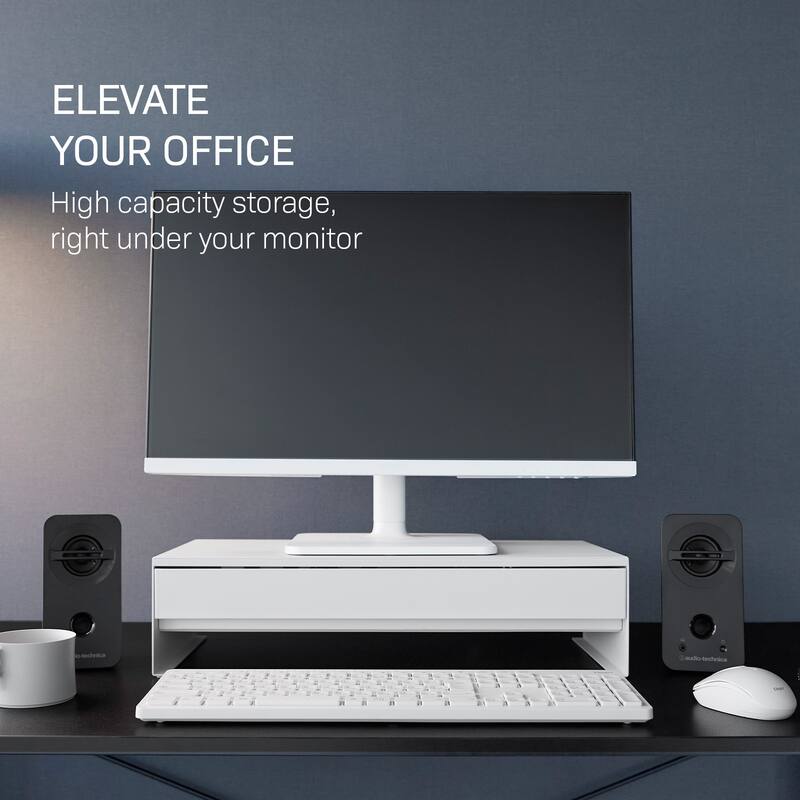 Yamazaki Home Monitor Stand With Drawer, Steel - L 16.1 x W 19.7 x H 5 inches