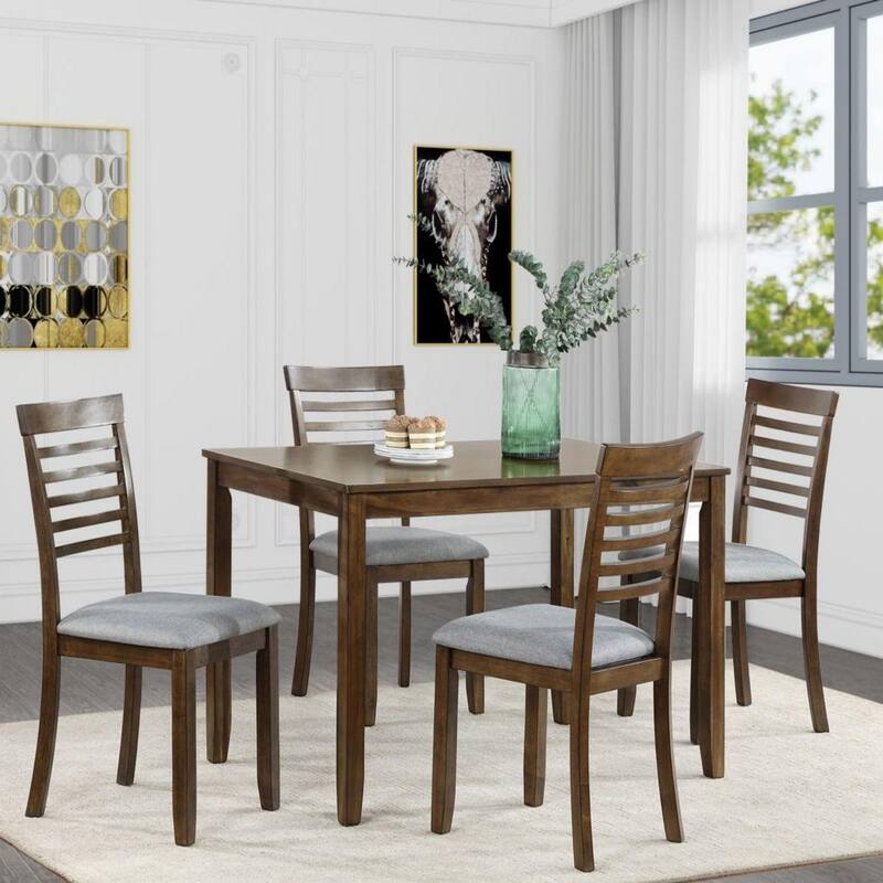 5 Piece Modern Dining Set with Rectangular Wooden Dining Table and 4 Upholstered Chairs - Walnut