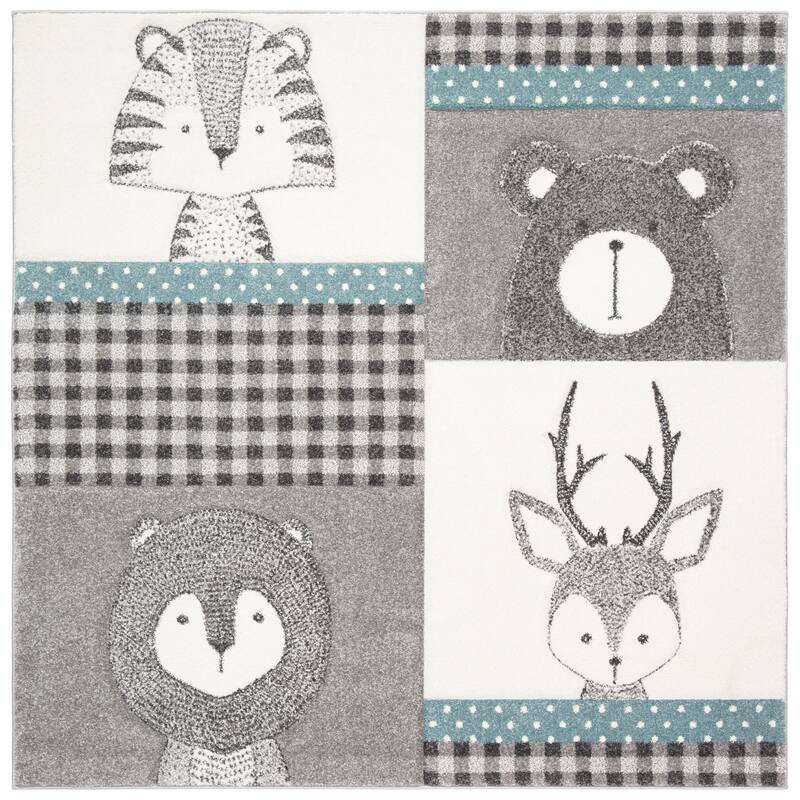 SAFAVIEH Carousel Kids Jeremy Animal Rug - 3' Square - Grey/Ivory