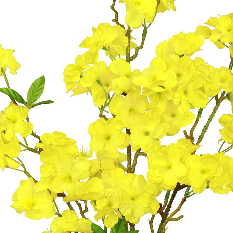 Set of 3 Yellow Artificial Spring Cherry Blossom Flower Stem Spray 40in - 40" L x 10" W x 5" DP