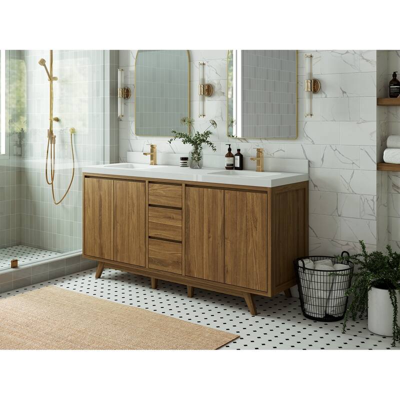 Willow Collections 72 in. W x 22 in. D s Madison Teak Double Sink Bathroom Vanity with Countertop