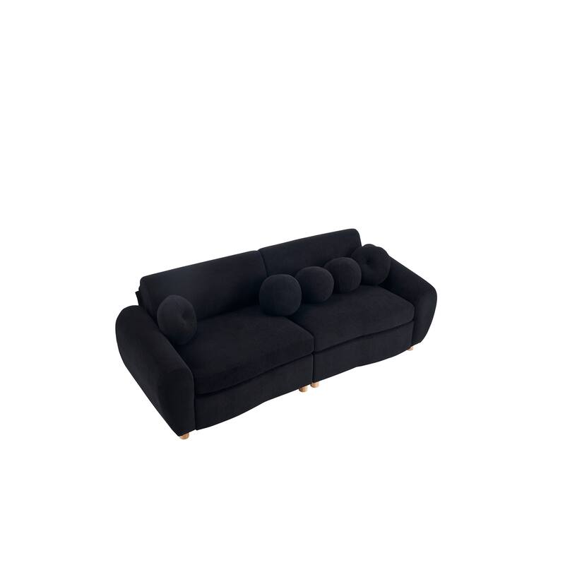 Modern Tufted Chenille Loveseat, Futon Sectional Love Seat Couch, Upholstered Sofa with 2 Pillows & 3 Lumbar Pillows