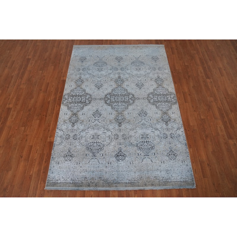 Machine Made Oriental Polyester Carpet Geometric Greys & Charcoal Distressed Area Rug - 7' 5'' X 5' 2''
