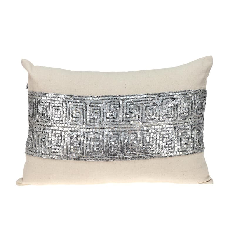 Glam Off White with Golden Sequins Lumbar Throw Pillow - Silver