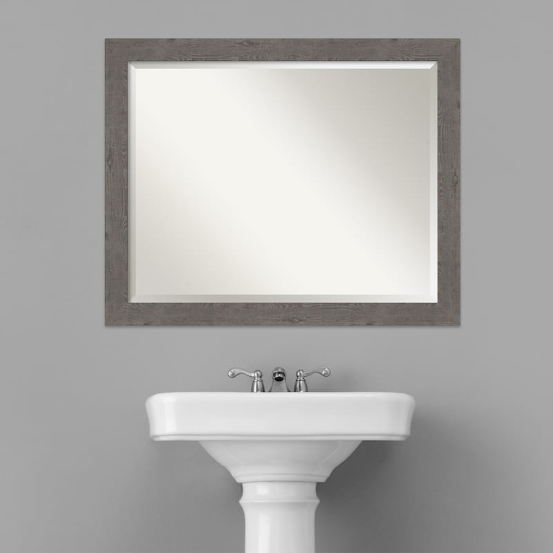 Beveled Bathroom Wall Mirror - Rustic Plank Grey Narrow Frame