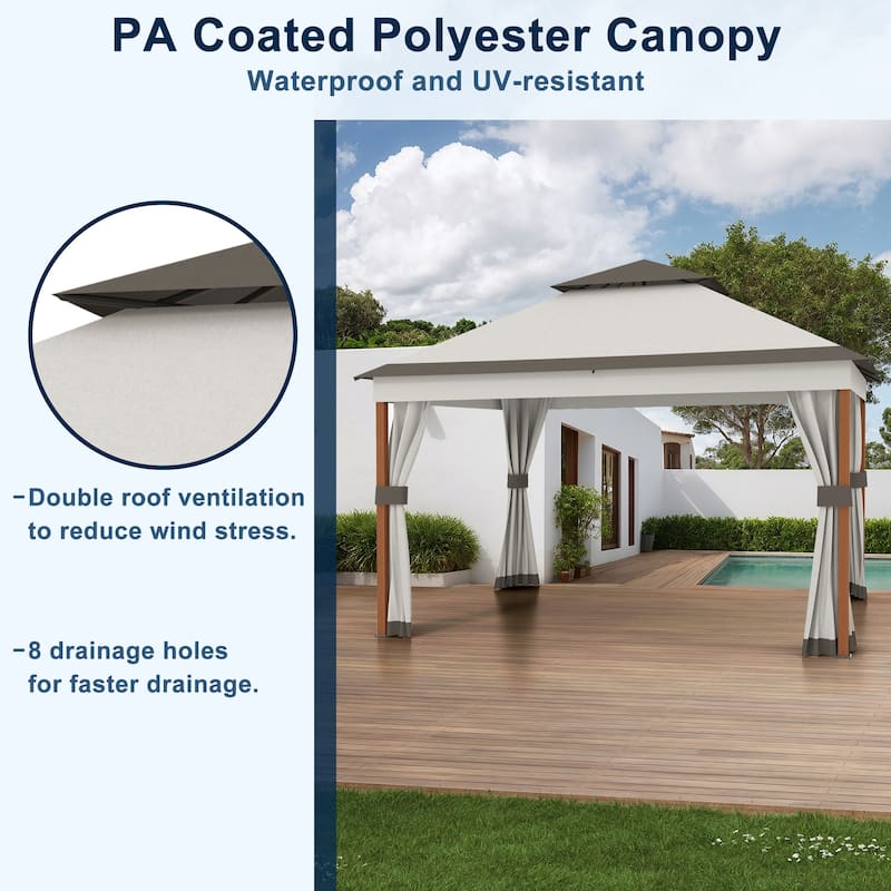 10*10'Outdoor Double Roof Canopy Tent with Curtains & Netting