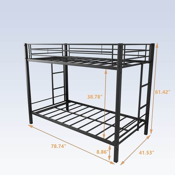 Modern Metal Bunk Bed Twin Over Twin With Shelf And Slatted Support 