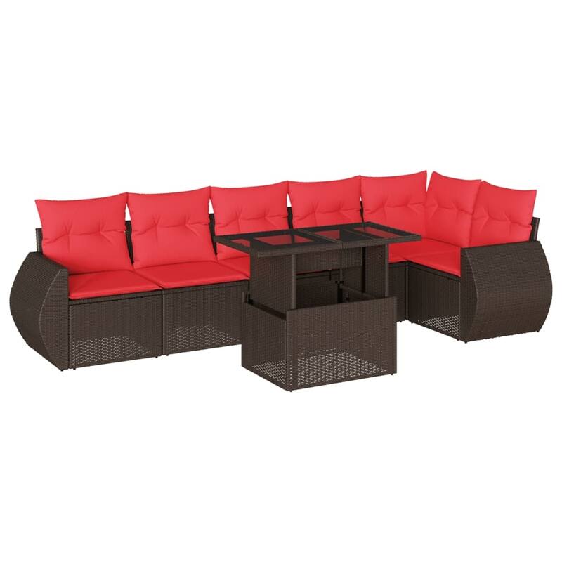 vidaXL Patio Sofa Set with Cushions and Table Outdoor 7 Piece Poly Rattan - 24.4 x 24.4 x 27.2