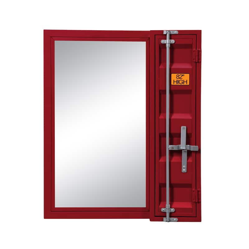 Industrial Style Metal Vanity Mirror with Recessed Door Storage, Red