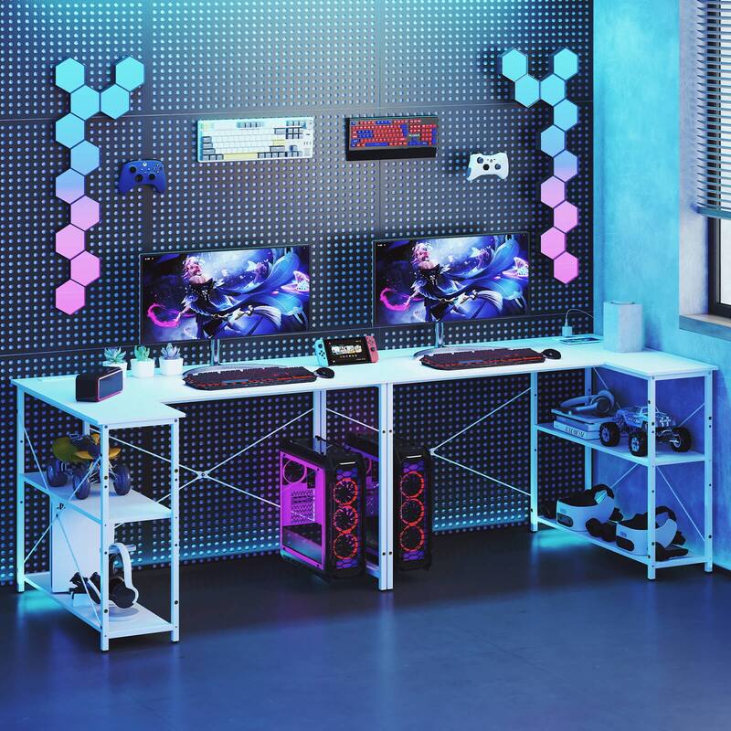 Costway L-Shaped Computer Desk with Power Outlets Adjustable shelf
