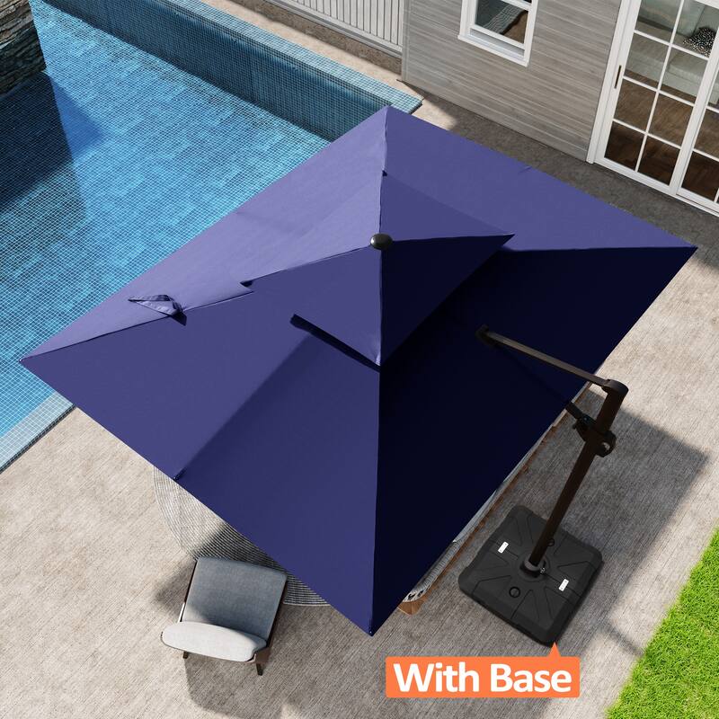 Pellebant 9 FT x 11 FT Outdoor Double Top Patio Cantilever Offset Umbrella with Base Stand - Navy Blue