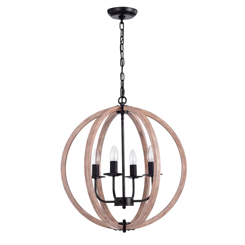 Benita Antique Black Natural Wood Orb Chandelier