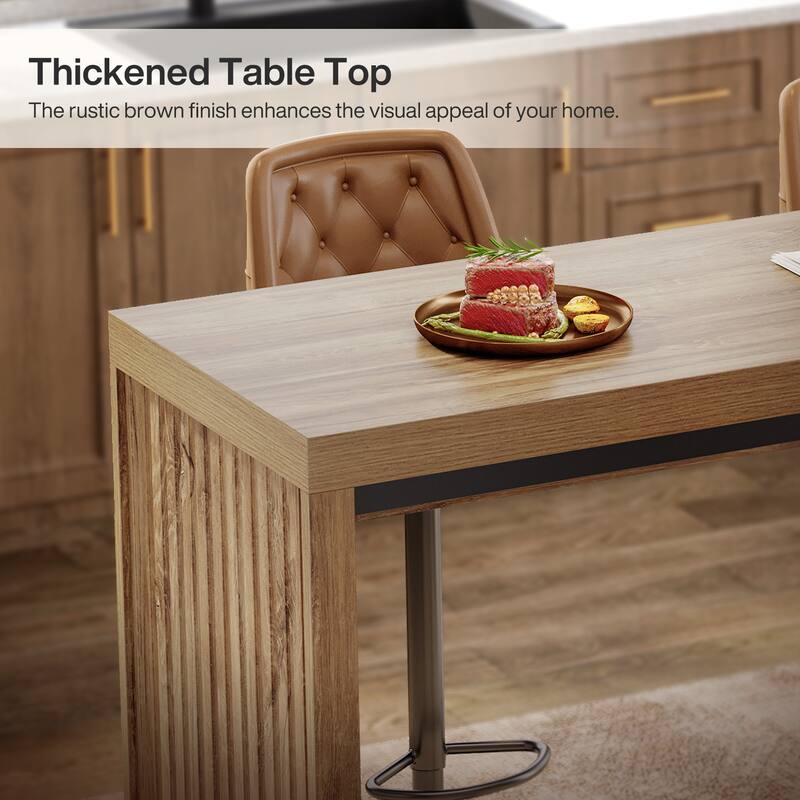 55 Inch Bar Table, Wooden Counter Height Table with Metal Footrest - 55.11" W x 15.59" D x 37.40" H