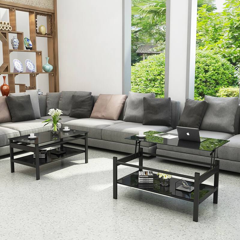 Modern Simple 2-Layer Tempered Glass Coffee Table for Living Room