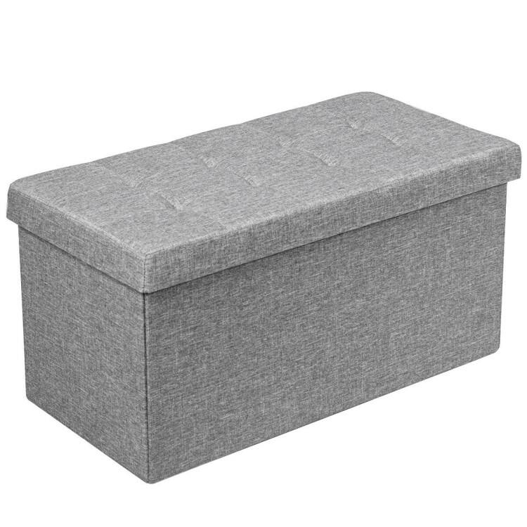 Foldable Storage Ottoman Bench with Removable Bin Upholstered Seat Chest for Bedroom Living Room Entryway - Light Grey