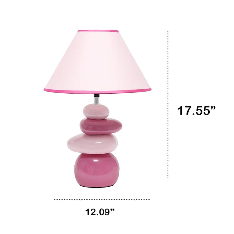 Stack Stone Table Lamp - Ceramic Accent Lamp for Bedroom Living Room Decor - Pink Finish 17.25 Inch