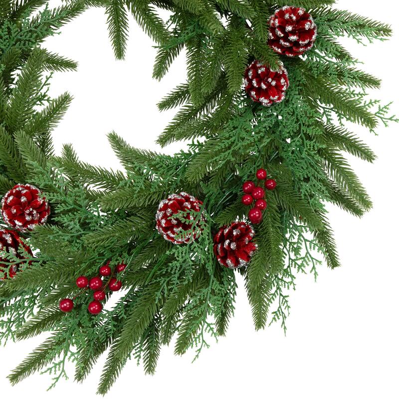 Real Touch™️ Wind River Fir with Glittered Pinecones Artificial Christmas Wreath - 24" - Unlit
