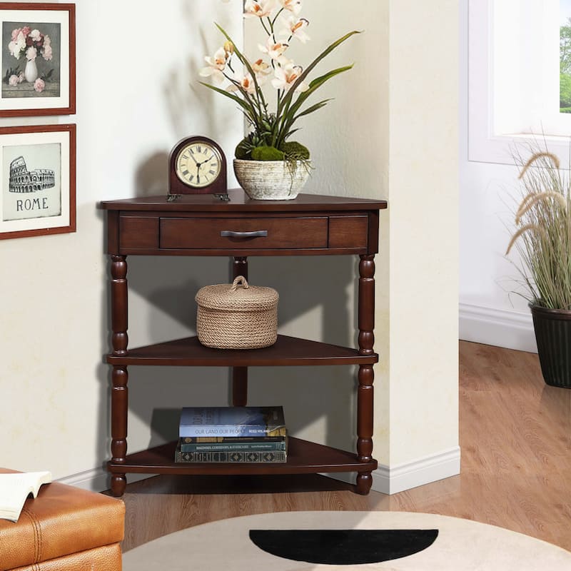 33.8'' Small Triangle Corner Table with Solid Wood Legs