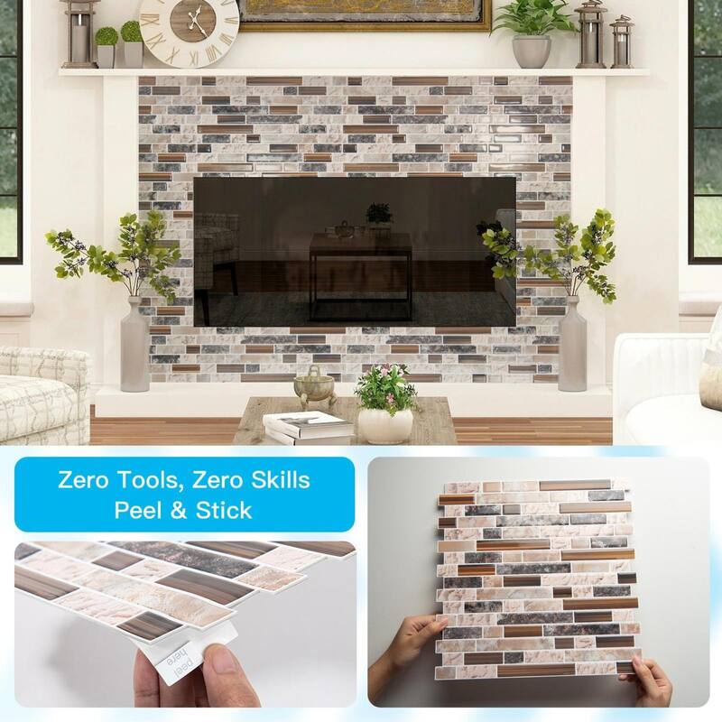 Art3d 10pcs Peel and Stick Backsplash Thickened Tiles, 12''x12'', Cover 10 Sq.Ft. - 11.8"x11.8"