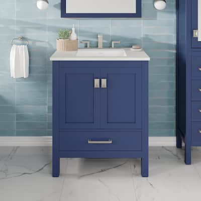 Eviva Aberdeen 24"W x 22"D Blue Bathroom Vanity with Carrara Quartz Countertop and Undermount Porcelain Sink
