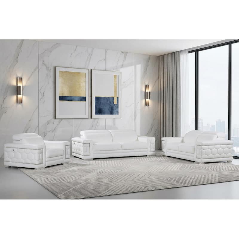 HomeRoots Three Piece Indoor White Italian Leather Six Person Seating Set - White