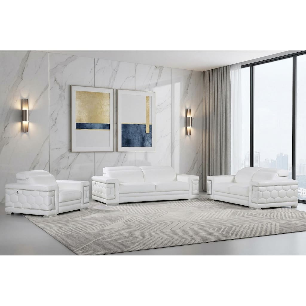 HomeRoots Three Piece Indoor White Italian Leather Six Person Seating Set