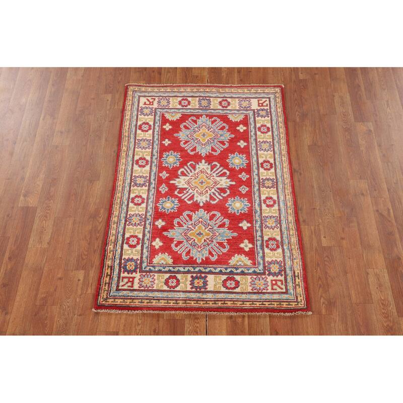 Red Traditional Kazak Foyer Rug Hand-Knotted Wool Carpet - 2'9" x 4'1"