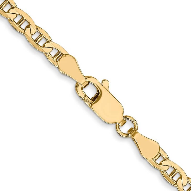 Curata 14k Yellow Gold 3mm Concave Mariner Anchor Chain Bracelet