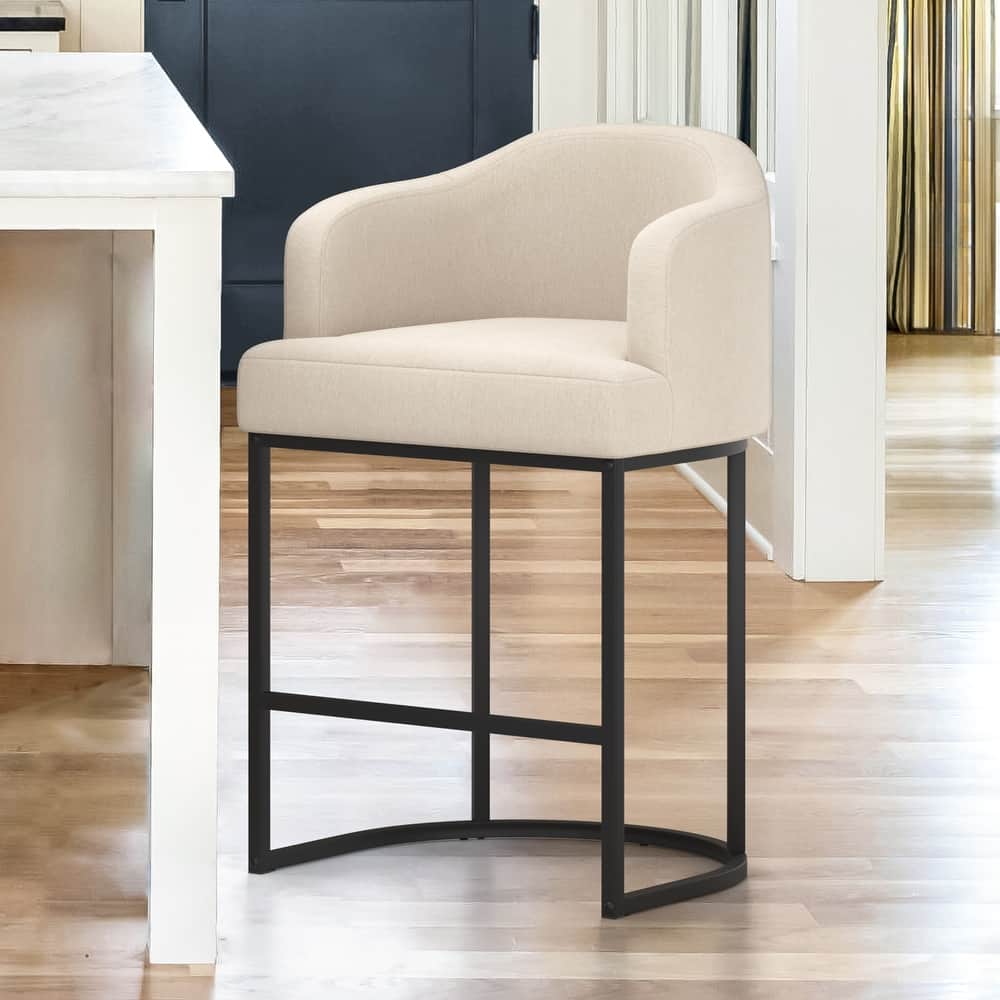 Modern 26.in Barstool Fabric/Leather Upholstered Counter Height Stool with Metal Frame for Kitchen Island