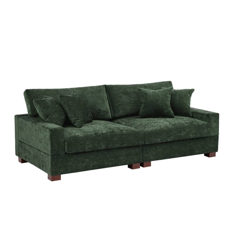 2 Set Chenille Upholstered Modular Sectional Sofa Chaise with Pillows