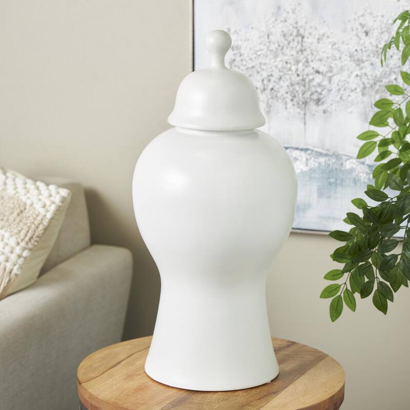 Ceramic Rounded Hourglass Decorative Jars with Lid and Ball Knob - White or Black- Roche River Decor