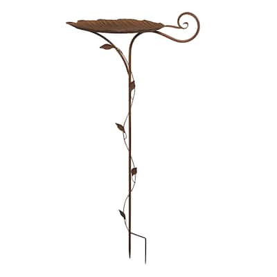 Transpac Metal 48.75" Black Spring Leaf Adorned Bird Bath Yardstake