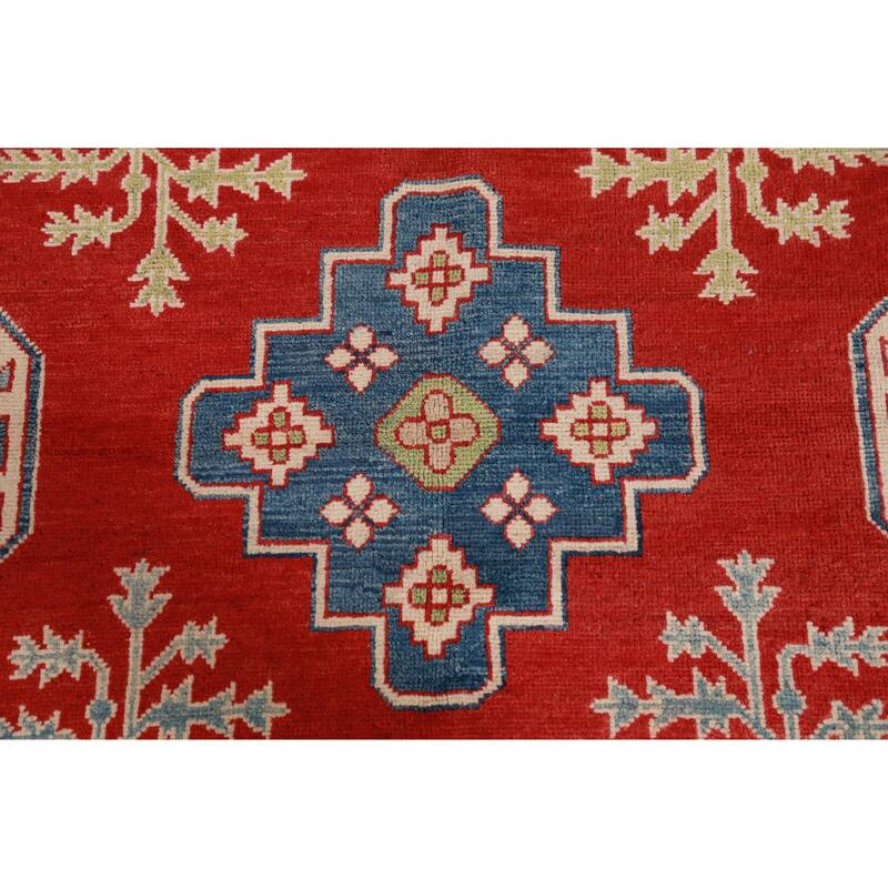Hand Knotted Oriental 100% Wool Carpet Traditional Geometric Red Kazak Area Rug - 9' 8'' X 7' 11''