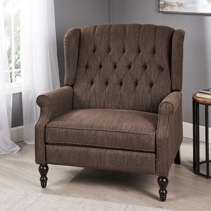 Oversized Wingback Push-Back Recliner with Footrest, Tufted Back, Nailheads