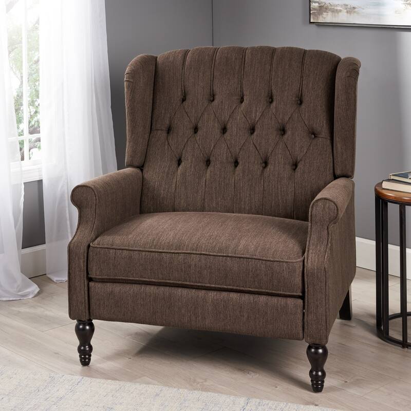 Roomfitters Tufted Wingback Recliner Chair with Rolled Arms and Turned Wood Legs, Lounge Accent Chair for Living Room
